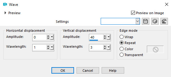 Horizontal displacement - Amplitude=0, Wavelength=1, Vertical displacement - Amplitude=40, Wavelength=3,  Edge mode = Repeat