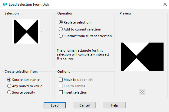 create selection from = source luminance, Operation = replace selection