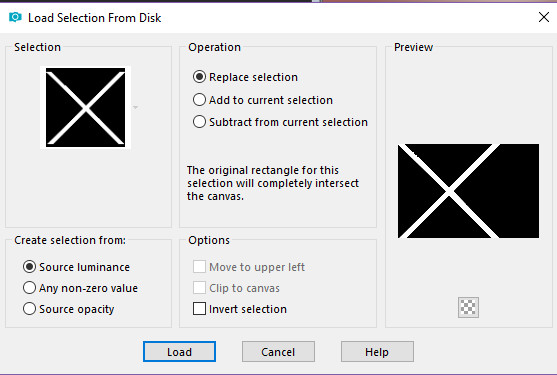 create selection from = source luminance, Operation = replace selection