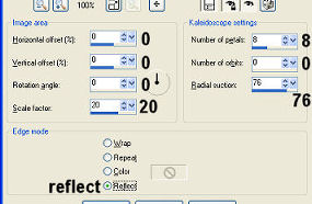 horizontal=0, vertical=0, rotation=0, scale=20, petals=8, orbits=0, radial suction=76, edge mode=reflect