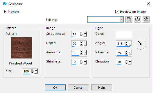 pattern=finished wood,size=100,smoothness=13,depth=20,ambience=0,shininess=30,color=white,angle=315,intensity=75,elevation=30