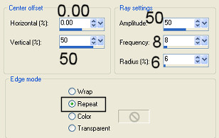 Horizontal=0, Vertical=50, Amplitude=50, Frequency=8, Radius=6, Edge mode=repeat